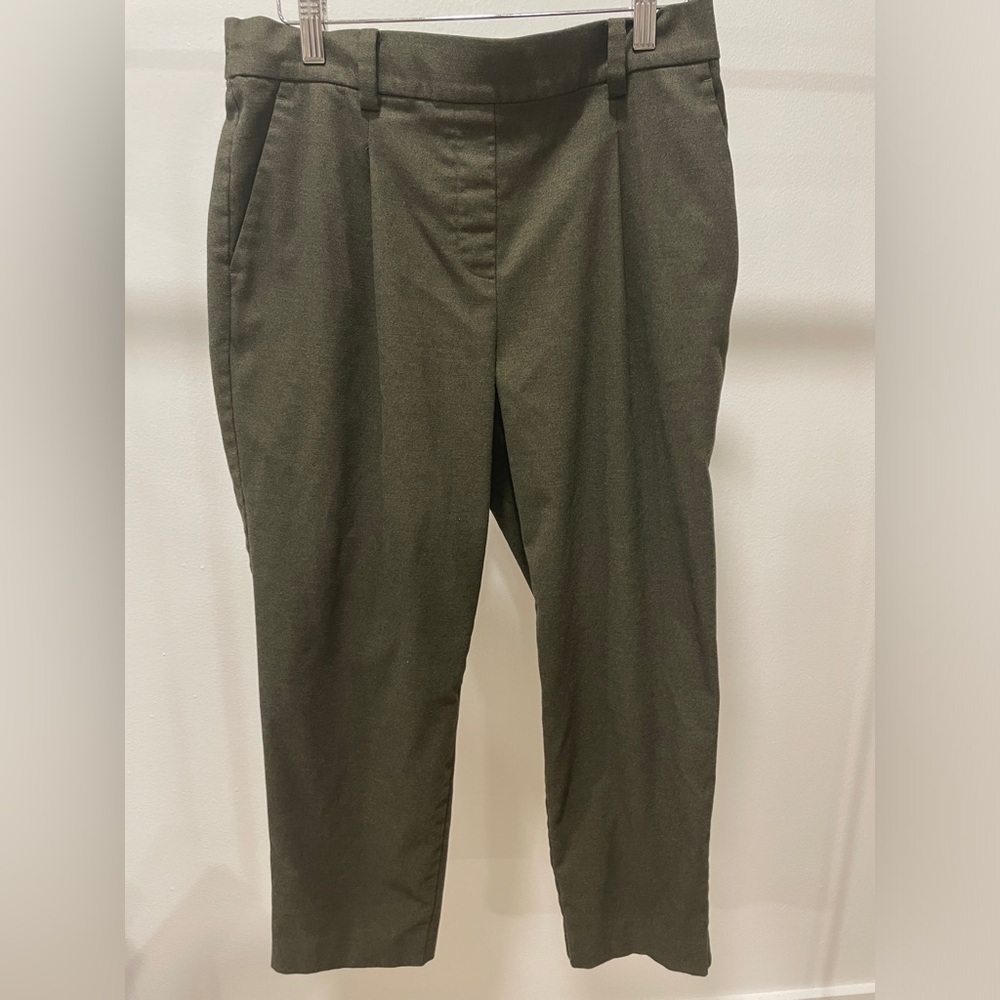 LOFT Women Dress Pants Petite Medium Olive Green Pleated Cropped Ankle Chinos